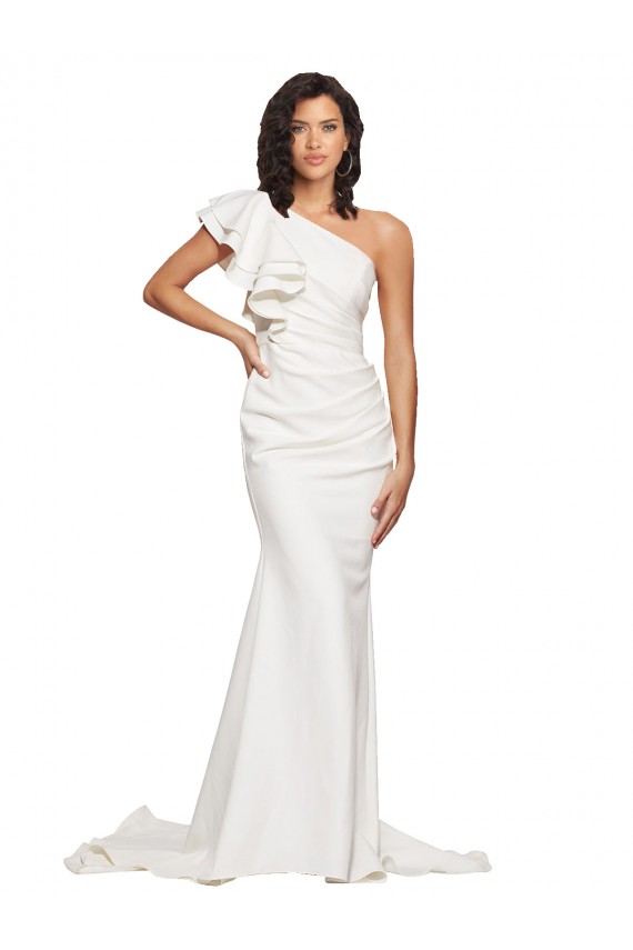 Sweep Train Sleeveless Stretch Crepe Ivory One Shoulder Sheath Semi Formal Evening Dress / Prom Dress / Bridesmaid Dress Newcastle
