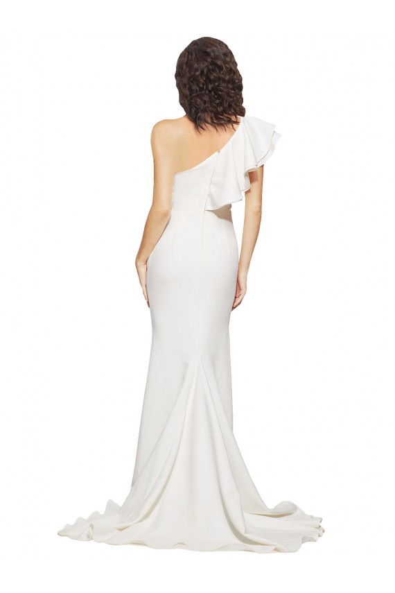 Sweep Train Sleeveless Stretch Crepe Ivory One Shoulder Sheath Semi Formal Evening Dress / Prom Dress / Bridesmaid Dress Newcastle