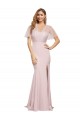 Short Sleeves Long Stretch Crepe & Tulle Mauve Sheath Formal Evening Gown / Prom Dress / Bridesmaid Dress Newcastle
