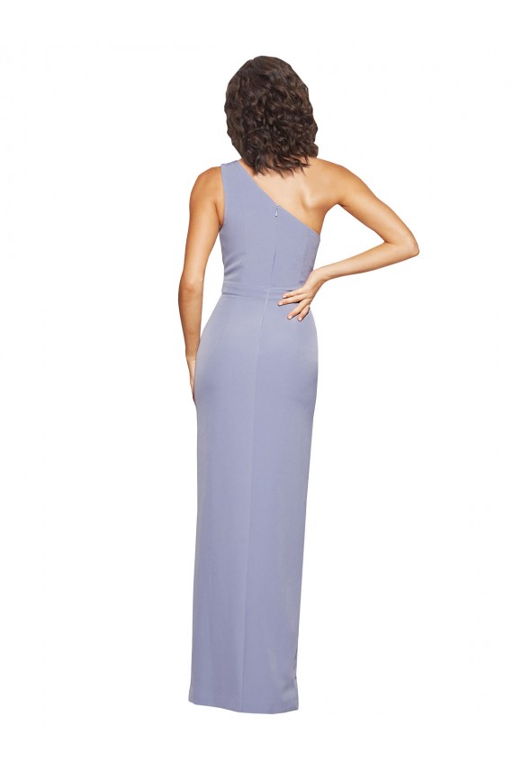 Long Sleeveless Stretch Crepe Smoke Blue One Shoulder Sheath Formal Evening Gown / Prom Dress / Bridesmaid Dress Newcastle