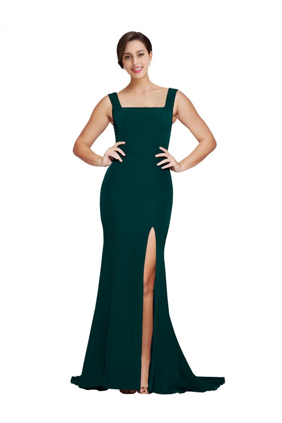 Sweep Train Sleeveless Stretch Crepe Midnight Green Sheath Semi Formal Evening Dress / Prom Dress / Bridesmaid Dress Newcastle