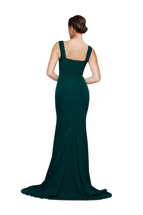 Sweep Train Sleeveless Stretch Crepe Midnight Green Sheath Semi Formal Evening Dress / Prom Dress / Bridesmaid Dress Newcastle