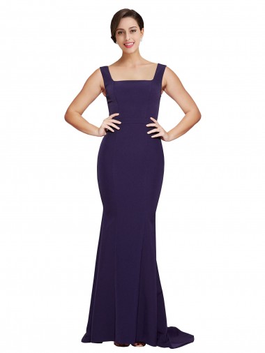 Sweep Train Sleeveless Stretch Crepe Dark Navy Square Neck Sheath Semi Formal Evening Dress / Prom Dress / Bridesmaid Dress Newcastle