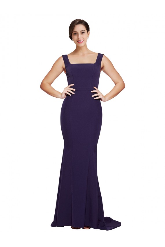 Sweep Train Sleeveless Stretch Crepe Dark Navy Square Neck Sheath Semi Formal Evening Dress / Prom Dress / Bridesmaid Dress Newcastle