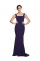Sweep Train Sleeveless Stretch Crepe Dark Navy Square Neck Sheath Semi Formal Evening Dress / Prom Dress / Bridesmaid Dress Newcastle
