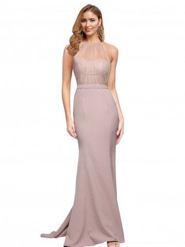 Sweep Train Sleeveless Stretch Crepe Dusty Pink Sheath Formal Evening Gown / Prom Dress / Bridesmaid Dress Newcastle