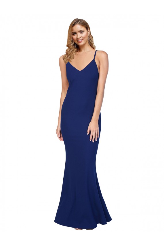 Long Sleeveless Stretch Crepe Royal Blue Sheath Formal Dress / Bridesmaid Dress Newcastle