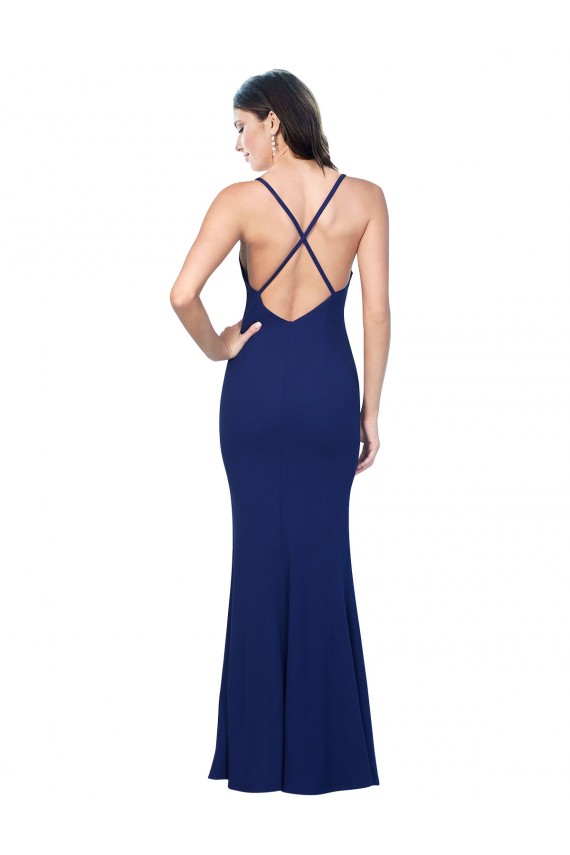 Long Sleeveless Stretch Crepe Royal Blue Sheath Formal Dress / Bridesmaid Dress Newcastle