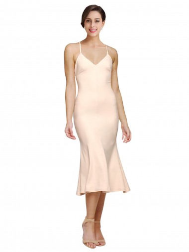 Midi Length Sleeveless Stretch Crepe Nude Sheath Evening Gown / Prom Dress / Bridesmaid Dress Newcastle