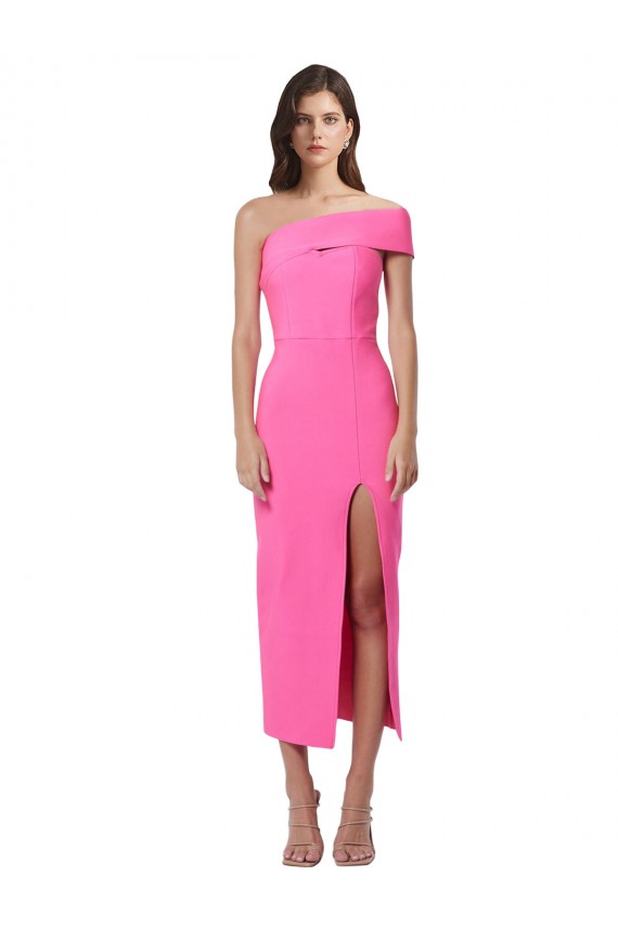 Midi Length Sleeveless Stretch Crepe Fuchsia Sheath Evening Gown / Prom Dress / Bridesmaid Dress Newcastle
