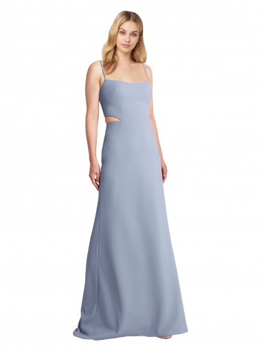 Long Sleeveless Stretch Crepe Smoke Blue A-Line Prom Dress / Bridesmaid Dress Newcastle