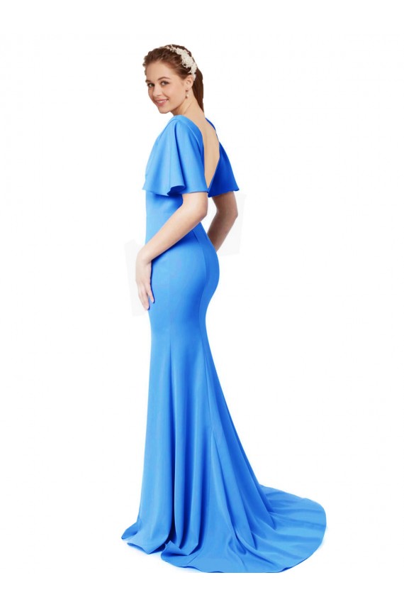 Sweep Train Short Sleeves Stretch Crepe Peacock Blue Mermaid, Sheath Prom Dress / Bridesmaid Dress Newcastle