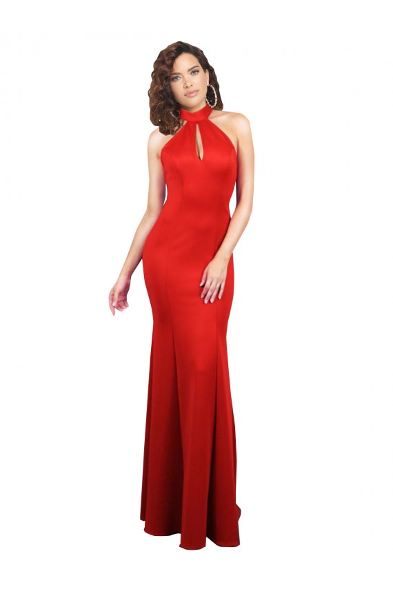 Long Sleeveless Stretch Satin Red Halter Neck Mermaid Formal Evening Gown / Prom Dress / Bridesmaid Dress Newcastle