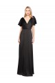 Long Cap Sleeves Stretch Satin Black A-Line Bridesmaid Dress / Evening Dress Newcastle