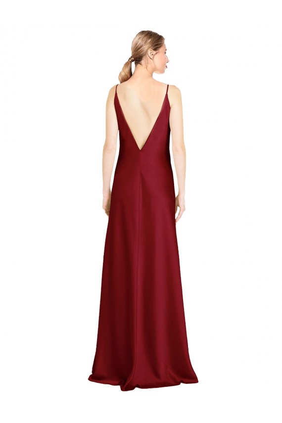 Long Sleeveless Stretch Satin Burgundy V-Neck A-Line Black Tie Evening Gown / Prom Dress / Bridesmaid Dress Newcastle