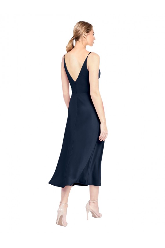 Midi Length Sleeveless Stretch Satin Dark Navy A-Line Formal Evening Gown / Prom Dress / Bridesmaid Dress Newcastle
