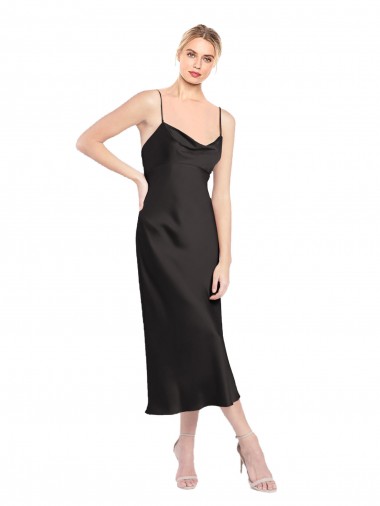 Midi Length Sleeveless Stretch Satin Black A-Line Formal Evening Gown / Prom Dress / Bridesmaid Dress Newcastle