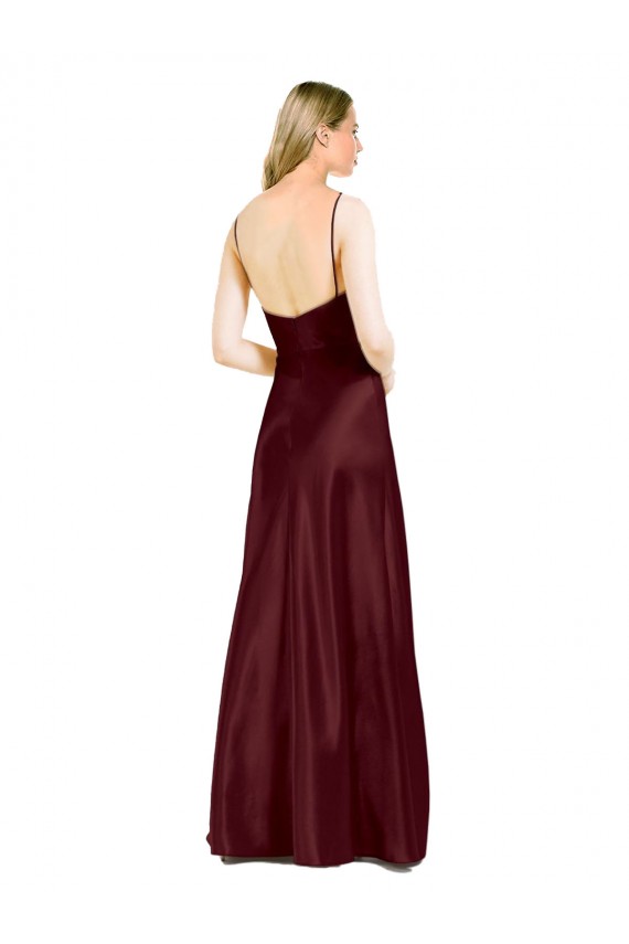 Long Sleeveless Stretch Satin Burgundy Gold A-Line Bridesmaid Dress / Evening Dress Newcastle