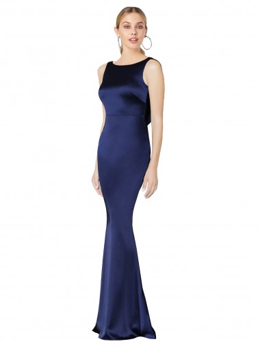 Long Sleeveless Stretch Satin Dark Navy Sheath Formal Evening Gown / Prom Dress / Bridesmaid Dress Newcastle