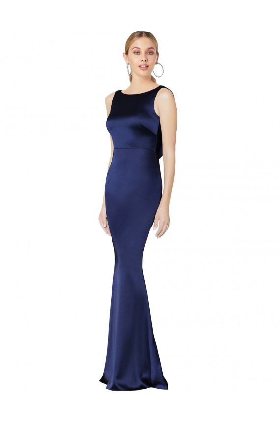 Long Sleeveless Stretch Satin Dark Navy Sheath Formal Evening Gown / Prom Dress / Bridesmaid Dress Newcastle