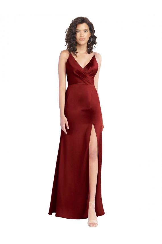 Long Sleeveless Stretch Satin Burgundy A-Line Formal Dress / Bridesmaid Dress Newcastle