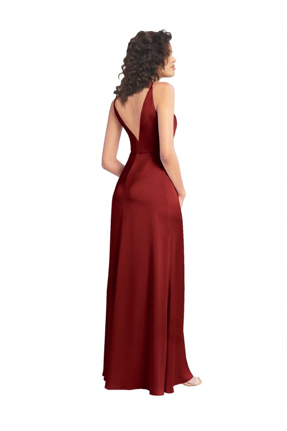 Long Sleeveless Stretch Satin Burgundy A-Line Formal Dress / Bridesmaid Dress Newcastle