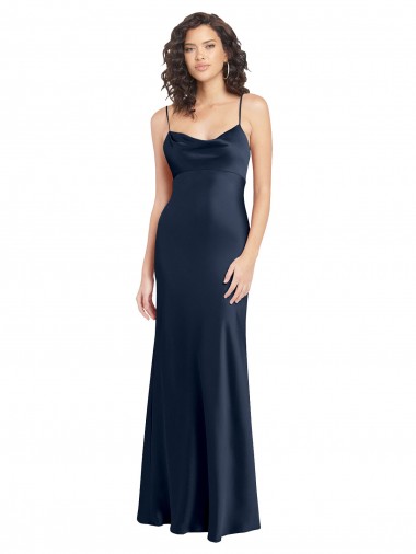Long Sleeveless Stretch Satin Dark Navy A-Line Black Tie Evening Gown / Prom Dress / Bridesmaid Dress Newcastle