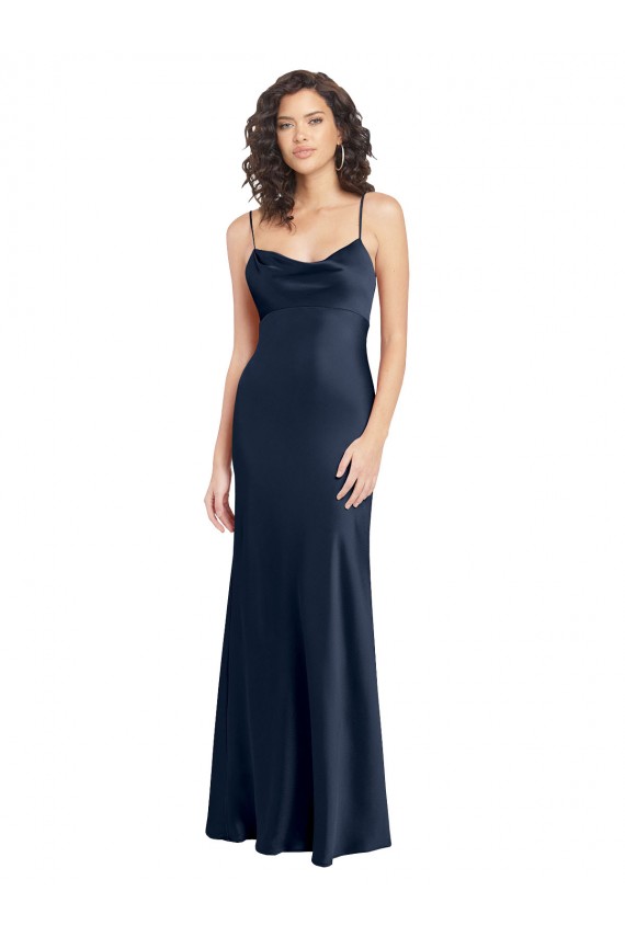 Long Sleeveless Stretch Satin Dark Navy A-Line Black Tie Evening Gown / Prom Dress / Bridesmaid Dress Newcastle