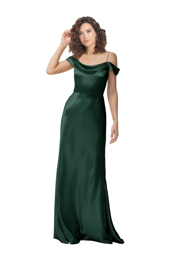 Long Sleeveless Stretch Satin Hunter Off the Shoulder A-Line Formal Evening Gown / Prom Dress / Bridesmaid Dress Newcastle