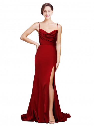 Sweep Train Sleeveless Stretch Satin Burgundy Sheath Black Tie Evening Gown / Prom Dress / Bridesmaid Dress Newcastle