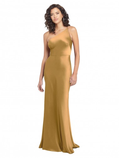 Long Sleeveless Stretch Satin Gold A-Line Formal Evening Gown / Prom Dress / Bridesmaid Dress Newcastle