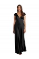 Long Cap Sleeves Stretch Satin Black A-Line Formal Evening Gown / Prom Dress / Bridesmaid Dress Newcastle