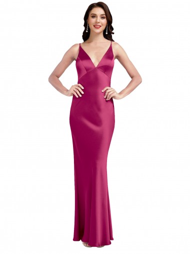 Long Sleeveless Stretch Satin Fuchsia A-Line Formal Evening Dress / Bridesmaid Dress Newcastle
