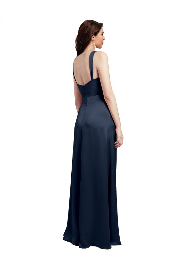 Long Sleeveless Stretch Satin Dark Navy A-Line Formal Evening Gown / Prom Dress / Bridesmaid Dress Newcastle