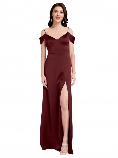 Long Sleeveless Stretch Satin Burgundy Gold A-Line Formal Dress / Bridesmaid Dress Newcastle