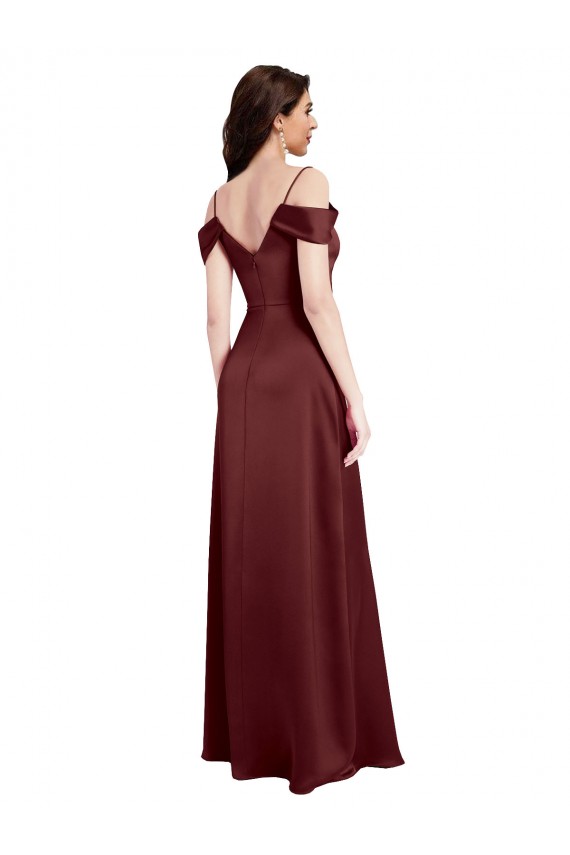 Long Sleeveless Stretch Satin Burgundy Gold A-Line Formal Dress / Bridesmaid Dress Newcastle