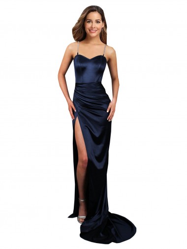 Long Sleeveless Stretch Satin Dark Navy Mermaid Formal Evening Gown / Prom Dress / Bridesmaid Dress Newcastle