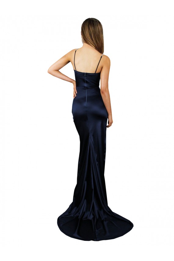 Long Sleeveless Stretch Satin Dark Navy Mermaid Formal Evening Gown / Prom Dress / Bridesmaid Dress Newcastle