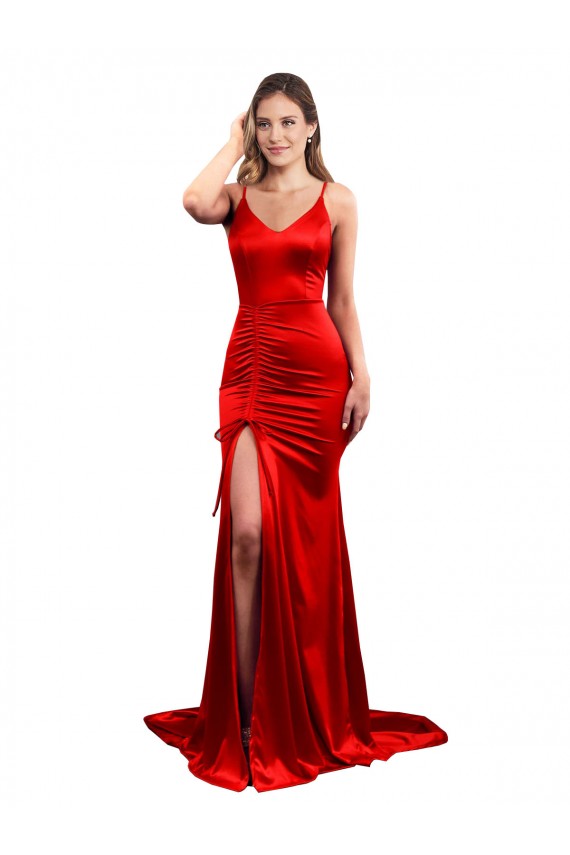 Long Sleeveless Stretch Satin Red Mermaid Evening Dress / Bridesmaid Dress Newcastle
