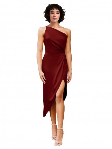 Midi Length Sleeveless Stretch Satin Burgundy Sheath Black Tie Evening Gown / Prom Dress / Bridesmaid Dress Newcastle