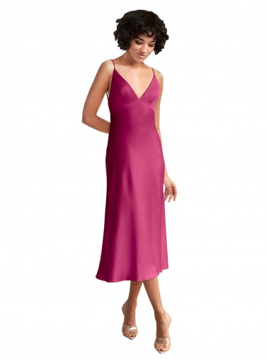 Midi Length Sleeveless Stretch Satin Fuchsia A-Line Formal Evening Gown / Prom Dress / Bridesmaid Dress Newcastle