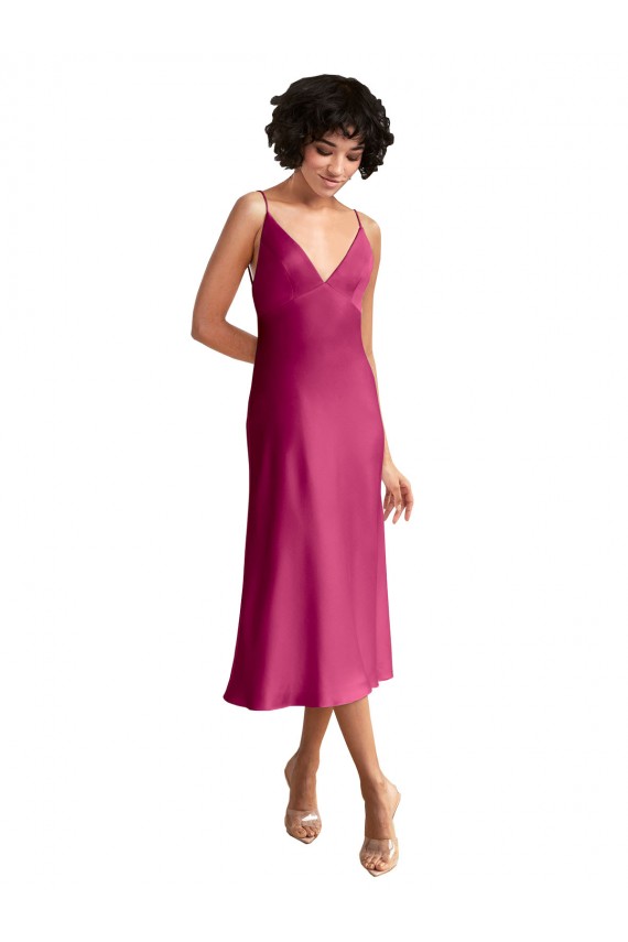 Midi Length Sleeveless Stretch Satin Fuchsia A-Line Formal Evening Gown / Prom Dress / Bridesmaid Dress Newcastle