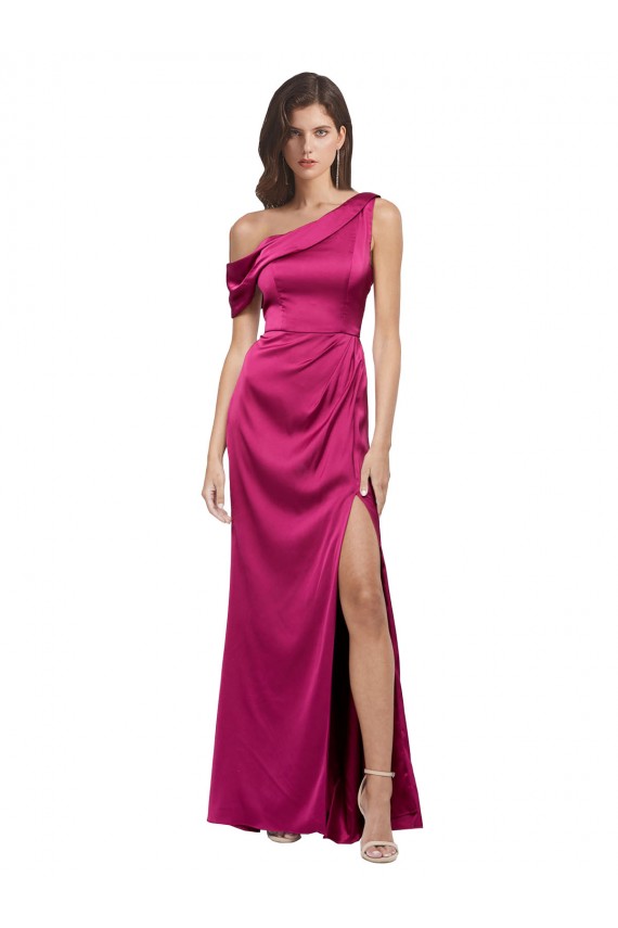 Long Sleeveless Stretch Satin Fuchsia A-Line Bridesmaid Dress / Evening Dress Newcastle