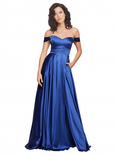 Sweep Train Sleeveless Stretch Satin Royal Blue A-Line Formal Evening Gown / Prom Dress / Bridesmaid Dress Newcastle