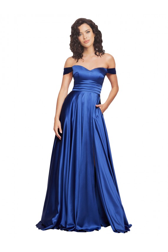 Sweep Train Sleeveless Stretch Satin Royal Blue A-Line Formal Evening Gown / Prom Dress / Bridesmaid Dress Newcastle