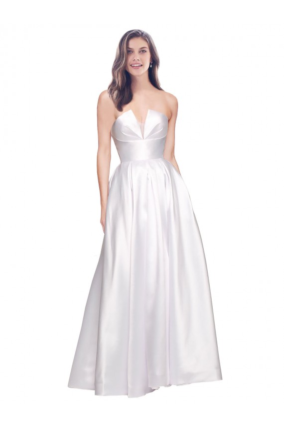 Long Sleeveless Stretch Satin White A-Line Formal Evening Gown / Prom Dress / Bridesmaid Dress Newcastle