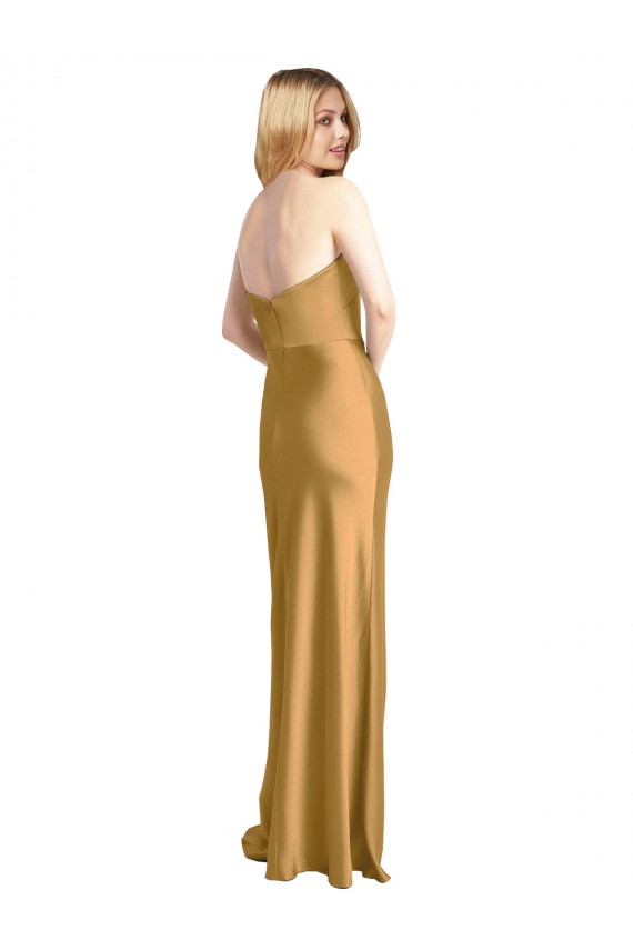 Long Sleeveless Stretch Satin Gold Strapless A-Line Formal Evening Gown / Prom Dress / Bridesmaid Dress Newcastle