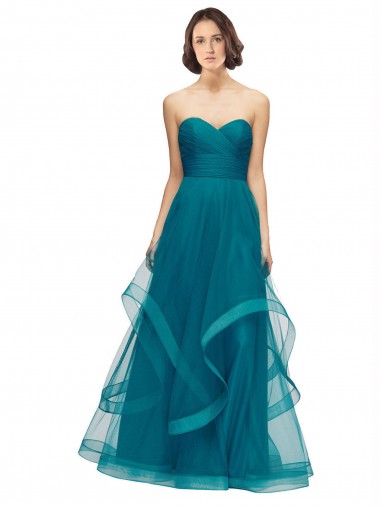 Long Sleeveless Tulle Turquoise A-Line Bridesmaid Dress Newcastle