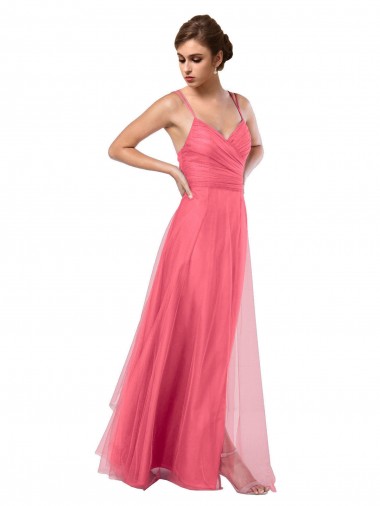 Long Sleeveless Tulle Watermelon Spaghetti Straps A-Line Bridesmaid Dress Newcastle