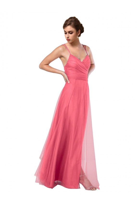 Long Sleeveless Tulle Watermelon Spaghetti Straps A-Line Bridesmaid Dress Newcastle